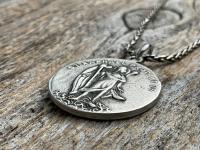 Sterling Silver Archangel Raphael & St Christopher Medallion Necklace, Antique Replica Protection 2-sided Medal, Saint Healing, Saint Safety