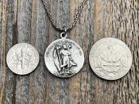 Sterling Silver Archangel Raphael & St Christopher Medallion Necklace, Antique Replica Protection 2-sided Medal, Saint Healing, Saint Safety