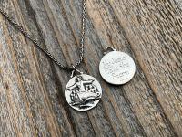 Sterling Silver Jesus Calms the Storm Medallion Necklace, Antique Replica of One of a Kind Pendant, Hand Engraved "My Jesus Calm the Storm"