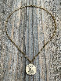 Antiqued Gold Archangel Raphael & St Christopher Medallion Necklace, Antique Replica Protection 2-sided Medal, Saint Healing, Saint Safety