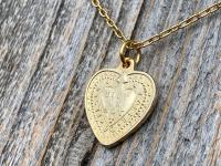 Gold Sacred Heart of Jesus Medallion Necklace, Antique Replica Large French 2-sided Pendant, Signed By Vachette, Immaculate Heart of Mary