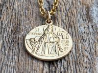 Gold St. Dymphna Medal, Antique Replica Saint Dymphna Pendant Necklace, Patron Saint of Anxiety, Saint of Mental Illness, Saint of Dementia