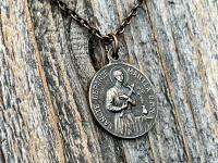 Bronze St Gerard Majella & Our Lady of Perpetual Help Medallion Necklace, Antique Replica, Saint of Expectant Mothers, Saint of Fertility