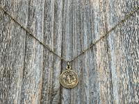 Antique Gold Our Lady Untier of Knots Medallion on Necklace, Antique Replica of French Our Lady Undoer of Knots Marian Devotion Pendant