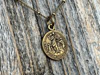 Antique Gold Our Lady Untier of Knots Medallion on Necklace, Antique Replica of French Our Lady Undoer of Knots Marian Devotion Pendant