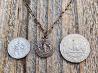 Bronze Our Lady Untier of Knots Medallion on Necklace, Antique Replica of French Our Lady Undoer of Knots Marian Devotion Pendant