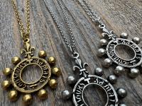 Antiqued Gold, Silver or Pewter Finger Rosary Ring with Hanging Top Ring, French Antique Replica Dizainier, Fleur de Lis Rosary Necklace