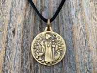 Large Gold Bronze French St Benedict Medallion, Antique Replica of Artist J Balme Medal, Big Holy Father Saint Benedicti Pendant from France