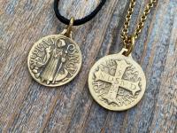 Large Gold Bronze French St Benedict Medallion, Antique Replica of Artist J Balme Medal, Big Holy Father Saint Benedicti Pendant from France