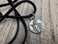 Antiqued Gold or Pewter Saint Teresa of Avila Pendant, Handmade Replica of Antique Medallion from Spain, St. Teresa of Ávila Round Medal
