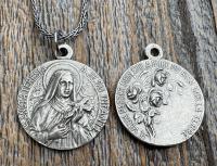 Sterling Silver Rare St Thérèse of Lisieux Medal Necklace, French Antique Replica Sancta Teresia St Theresa of the Child Jesus Little Flower