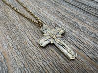 Antiqued Gold Radiant Crucifix Cross, Pendant Necklace, Antique Replica Crucifix, Jesus with Extending Rays, Our Lord Jesus Christ Medallion