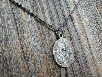 Sterling Silver Rare St Thérèse of Lisieux Medal Necklace, French Antique Replica Sancta Teresia St Theresa of the Child Jesus Little Flower