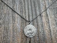 Sterling Silver Rare St Thérèse of Lisieux Medal Necklace, French Antique Replica Sancta Teresia St Theresa of the Child Jesus Little Flower