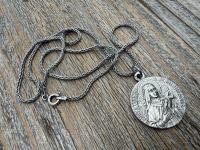 Sterling Silver Rare St Thérèse of Lisieux Medal Necklace, French Antique Replica Sancta Teresia St Theresa of the Child Jesus Little Flower