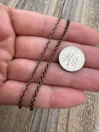 Oxidized SOLID Brass Necklace, Solid Antiqued Brass 2.7mm Rolo Chain or 2x3mm Cable Chain, Custom Any Length Necklace with Lobster Clasp