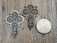 Large Our Lady of Guadalupe Rosary Center, Sterling Silver or Bronze, Antique Replica Big Rosary Centerpiece, Blessed Virgin Mary Parts