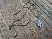 Sterling Silver Oval French Miraculous Medal Pendant, Antique Replica of Rare Adolph Penin Signed Miraculous Medallion from France, Antiqued