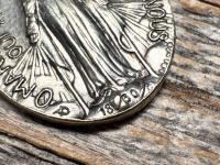 Sterling Silver Oval French Miraculous Medal Pendant, Antique Replica of Rare Adolph Penin Signed Miraculous Medallion from France, Antiqued