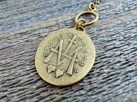 Antiqued Gold Large Miraculous Medal Front Toggle Clasp Necklace, Antique Reproduction Pendant, Signed by Balme, Medallion from France MM1