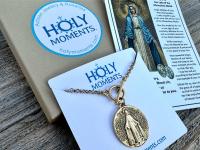 Antiqued Gold Large Miraculous Medal Front Toggle Clasp Necklace, Antique Reproduction Pendant, Signed by Balme, Medallion from France MM1
