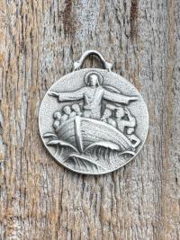 Antiqued Sterling Silver Jesus Calms the Storm Pendant, Antique Replica of Rare Medallion, Hand Engraved "My Jesus Calm the Storm", Necklace