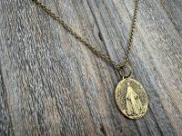 Antiqued Gold (non-maintenance) Large French Miraculous Medal with Fancy Ring, Antique Replica Signed by PCH & JB, Medallion from France MM1
