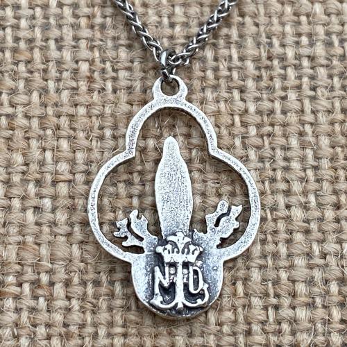 Sterling Silver Our Lady of Lourdes Pendant, Antique Replica Medal, Necklace, Immaculate Conception, Notre Dame, St Bernadette French France