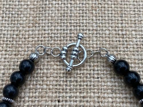 Sterling Silver St. Peregrine Laziosi Medal Charm, Black Obsidian Gemstone Bracelet, Patron Saint of Cancer, Saint Pellegrino St. Peregrinus