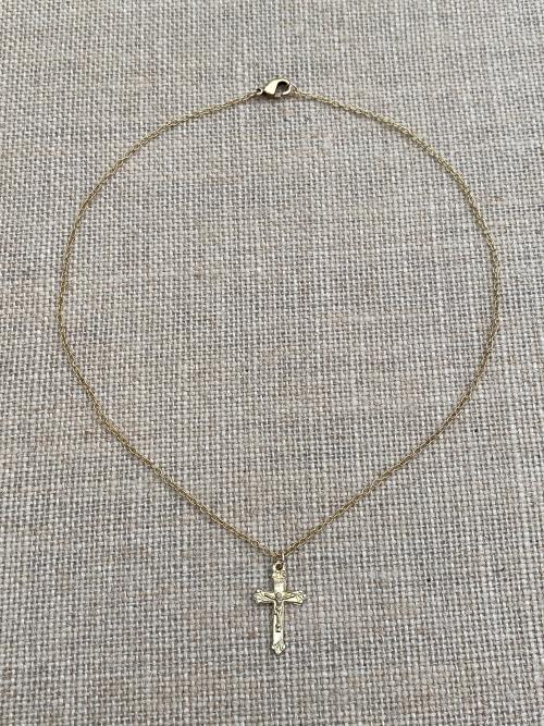 Gold Antique Replica Petite Crucifix and Cable Chain Necklace, Gold Cross Pendant, First Communion Gift, Confirmation Gift, Christening Gift