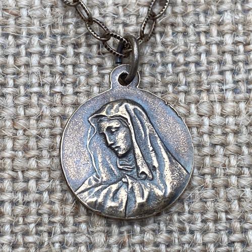 Bronze St. Peregrine Laziosi Medal Pendant Necklace, Patron Saint of Cancer, Saint Peregrinus, St Pellegrino, Delicate Textured Cable Chain