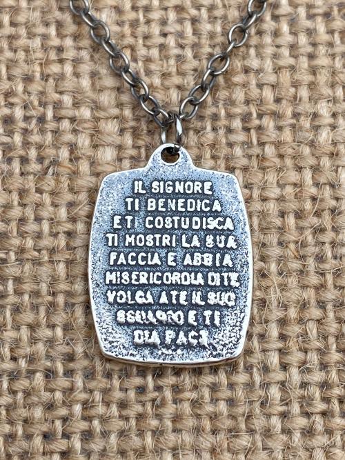 St. Francis of Assisi Sterling Silver Blessing Prayer Medal Pendant Necklace, Saint Catholic Italian, Antique Replica, Lord Bless You Keep