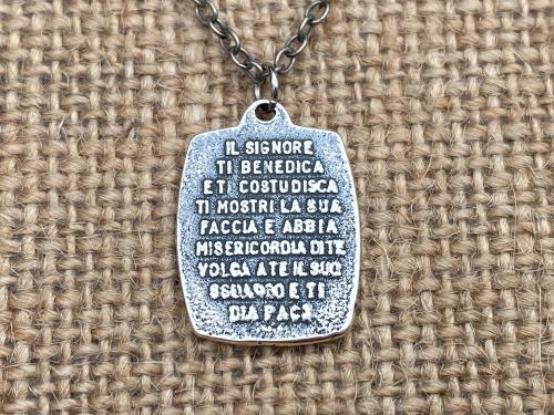 St. Francis of Assisi Sterling Silver Blessing Prayer Medal Pendant Necklace, Saint Catholic Italian, Antique Replica, Lord Bless You Keep