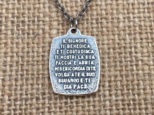 St. Francis of Assisi Sterling Silver Blessing Prayer Medal Pendant Necklace, Saint Catholic Italian, Antique Replica, Lord Bless You Keep