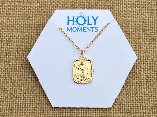 St. Francis of Assisi Gold Blessing Prayer Medal Pendant Necklace, Saint Catholic Italian, Antique Replica, May Lord Bless You and Keep You