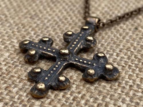 Bronze Old Coptic Trinity Form Cross Pendant Necklace, Antique Replica 19th Century, Christian Cross Pendant, Bronze Coptic Cross Necklace