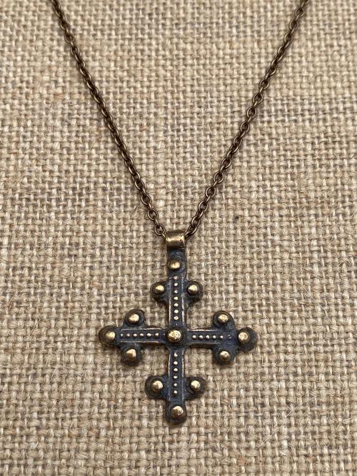Bronze Old Coptic Trinity Form Cross Pendant Necklace, Antique Replica 19th Century, Christian Cross Pendant, Bronze Coptic Cross Necklace