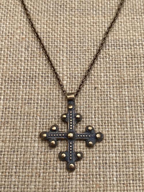 Bronze Old Coptic Trinity Form Cross Pendant Necklace, Antique Replica 19th Century, Christian Cross Pendant, Bronze Coptic Cross Necklace