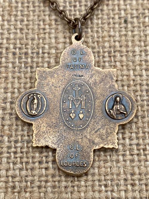 Rare Bronze Marian Devotions Miraculous Medal, Pendant Necklace, Antique Replica, Our Lady of Lourdes, Bronze 19th Anniversary Gift for Wife