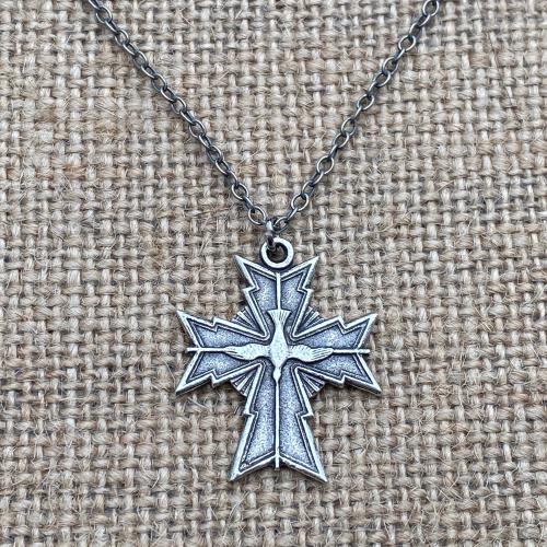 Sterling Silver Holy Spirit Cross Medal Necklace, Antique Replica, Holy Spirit Dove, Holy Ghost Pendant, Antique Replica, Cross Necklace