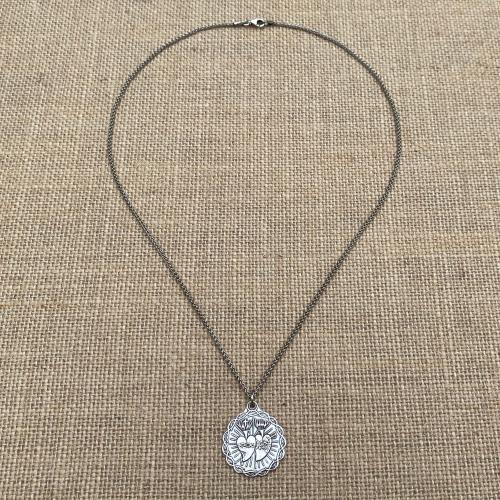 Sterling Silver Antique Replica Sacred Heart of Jesus and Immaculate Heart of Mary Twin Hearts Medal Necklace 18 Inches Lima Marian Mary