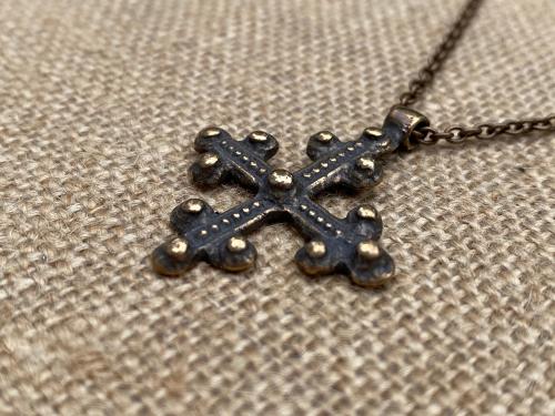 Bronze Old Coptic Trinity Form Cross Pendant Necklace, Antique Replica 19th Century, Christian Cross Pendant, Bronze Coptic Cross Necklace