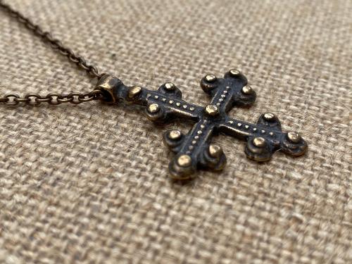 Bronze Old Coptic Trinity Form Cross Pendant Necklace, Antique Replica 19th Century, Christian Cross Pendant, Bronze Coptic Cross Necklace