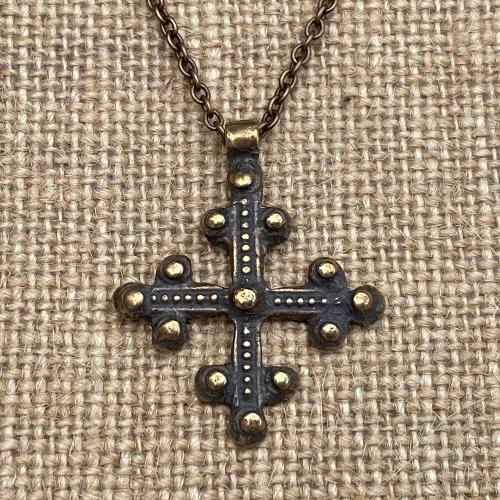 Bronze Old Coptic Trinity Form Cross Pendant Necklace, Antique Replica 19th Century, Christian Cross Pendant, Bronze Coptic Cross Necklace
