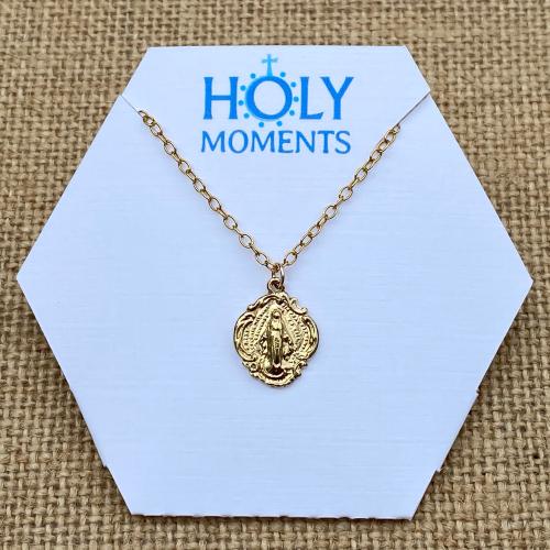 Gold Small Miraculous Medal, Antique Replica, Pendant Necklace, Blessed Virgin Mary, Our Lady of Lourdes, Petite Miraculous Pendant, MM3