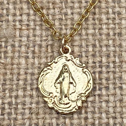 Gold Small Miraculous Medal, Antique Replica, Pendant Necklace, Blessed Virgin Mary, Our Lady of Lourdes, Petite Miraculous Pendant, MM3