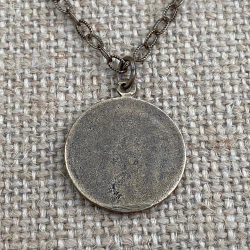 Bronze Our Lady of the Pillar Medal Pendant Necklace, Antique Replica, Blessed Virgin Mary, Spain, Nuestra Señora del Pilar, of the Pilar