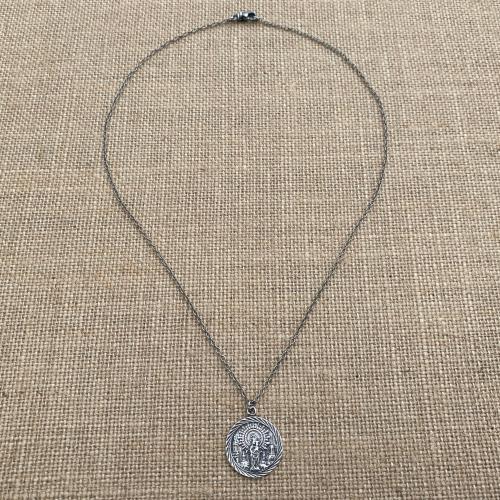 Sterling Silver Our Lady of the Pillar Medal Pendant Necklace, Antique Replica Medallion, Blessed Virgin Mary, Our Lady of the Pilar, Spain