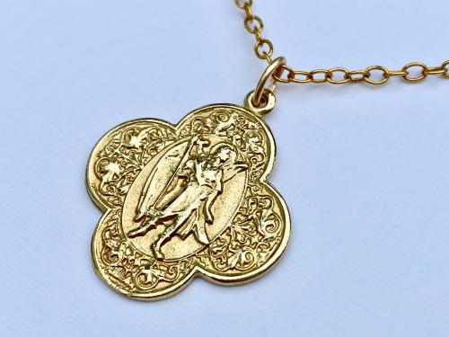 Gold St. Raphael the Archangel (Angel of Healing) Antique Replica Medal Pendant Necklace Prayer Backside Gold Bronze Patron Saint Sick Ill