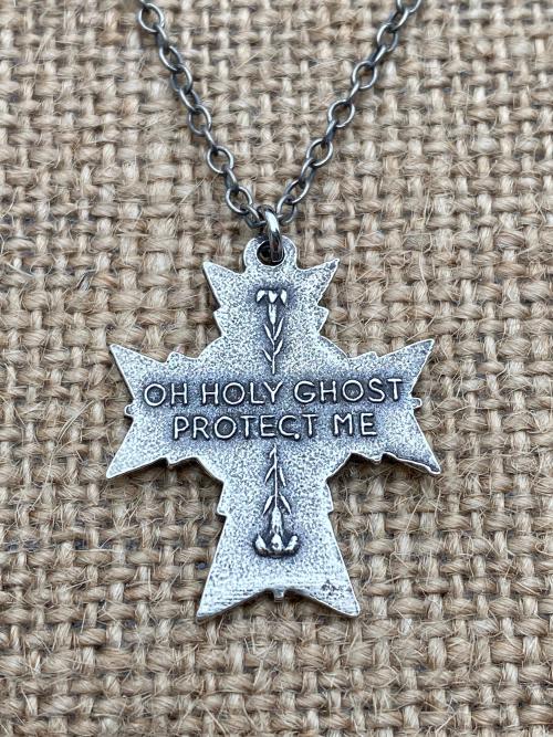 Sterling Silver Holy Spirit Cross Medal Necklace, Antique Replica, Holy Spirit Dove, Holy Ghost Pendant, Antique Replica, Cross Necklace